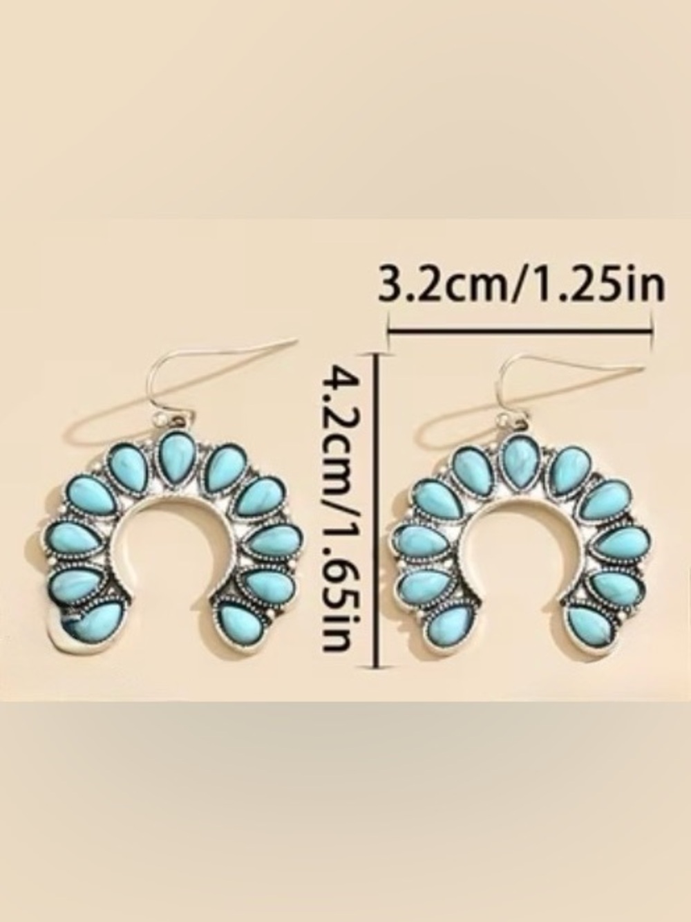 Western Horseshoe Turquoise Silver Dangle Earrings Cowgirl Earrings - Picture 5 of 5